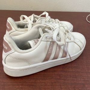 White and Rose Gold Adidas shoes